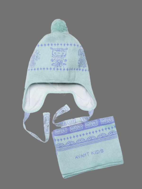 Aztec pattern wool blend hat for kids - back view | Avant Cashmere