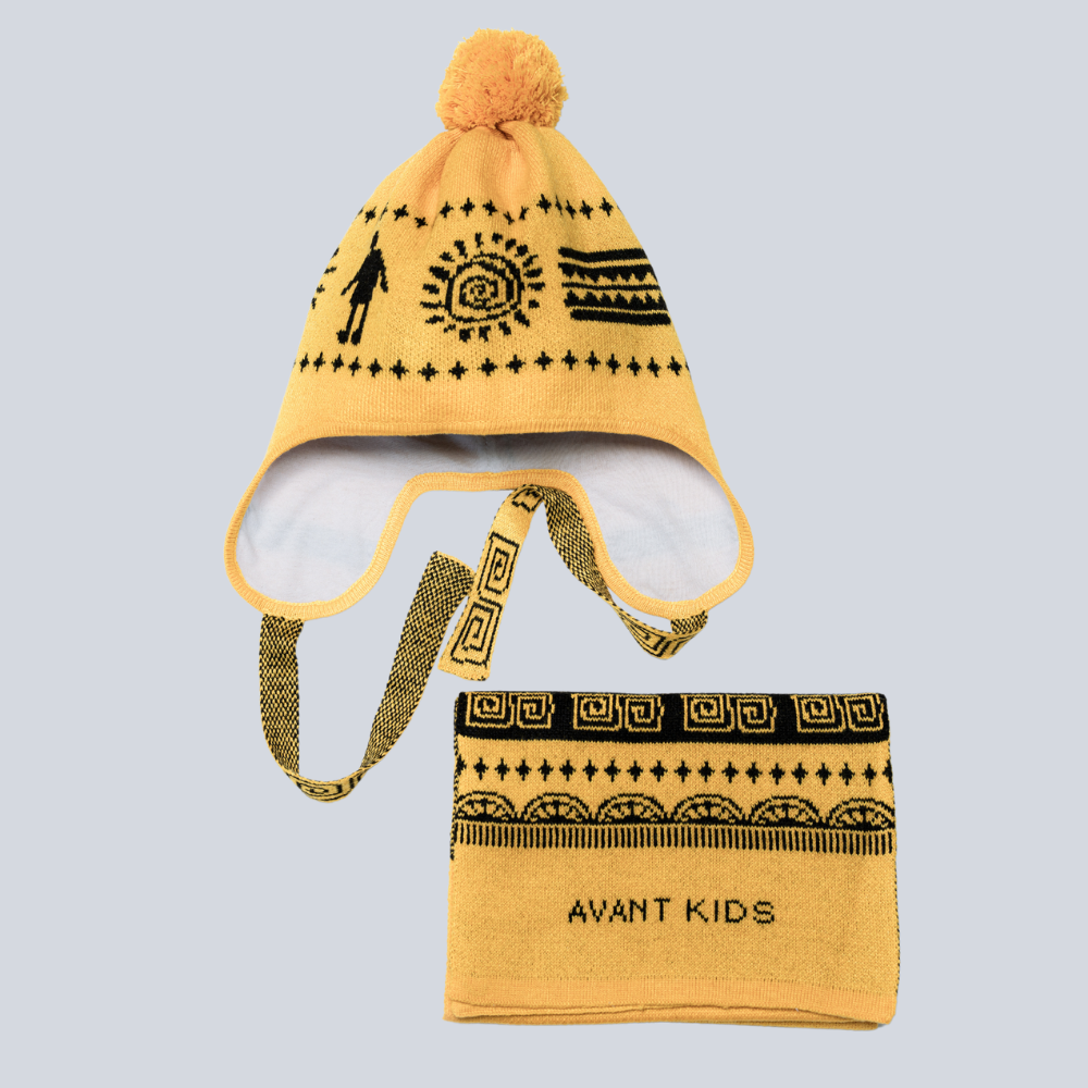 Aztec pattern wool blend hat for kids - detail view | Avant Cashmere