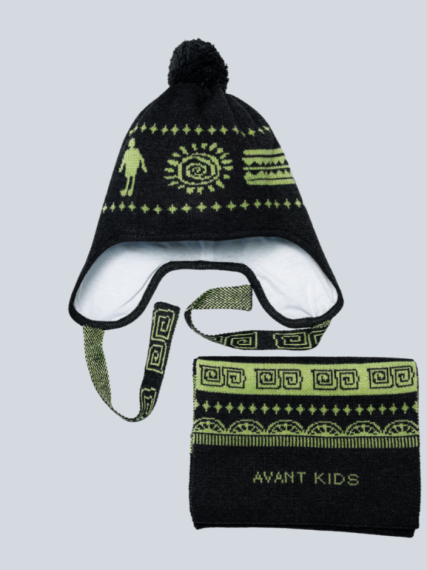 Aztec pattern wool blend hat for kids - side view | Avant Cashmere
