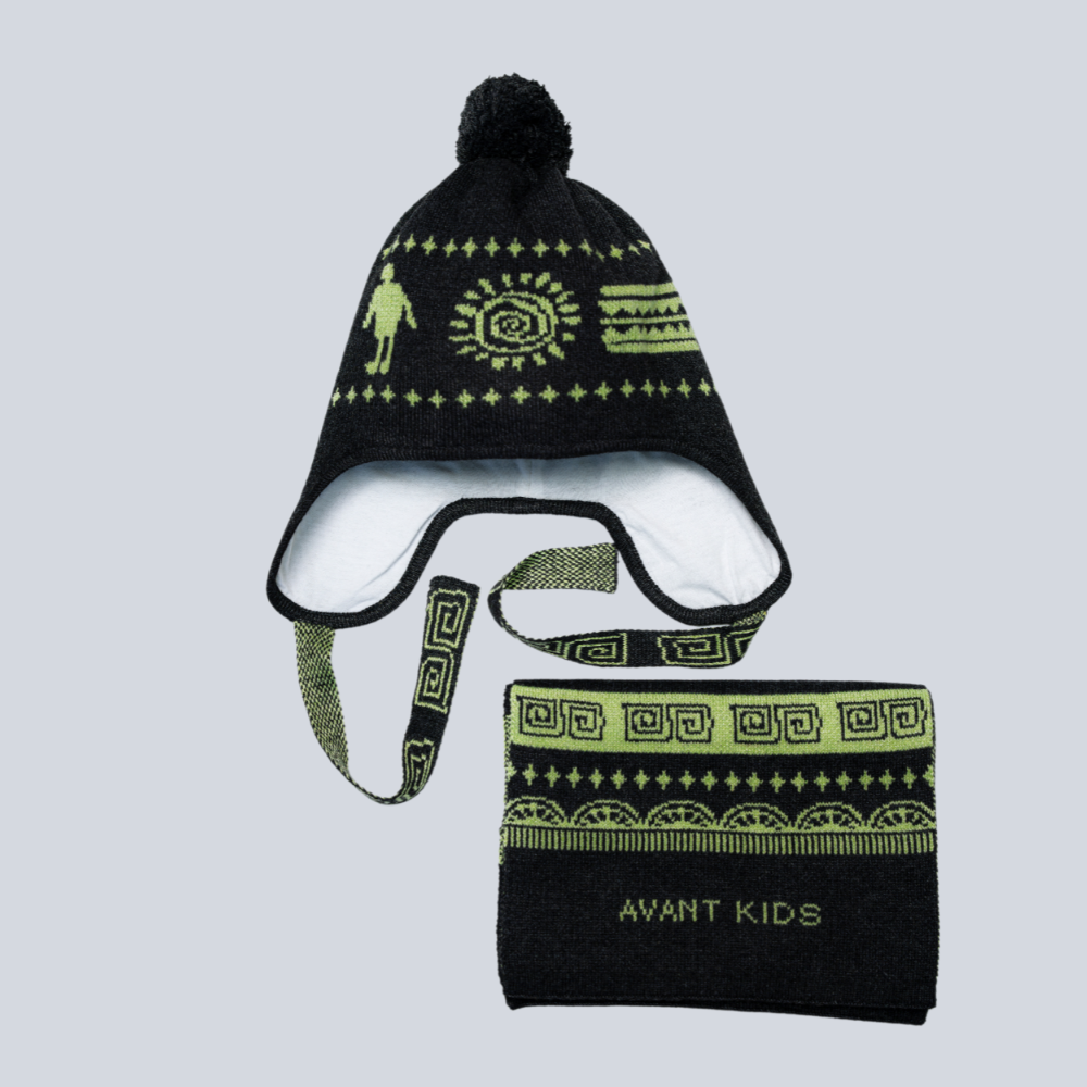 Aztec pattern wool blend hat for kids - side view | Avant Cashmere