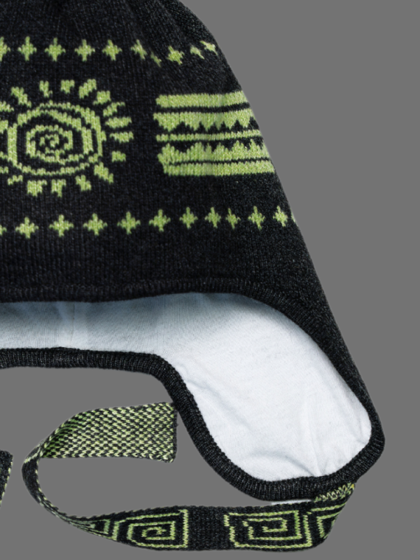 Aztec pattern wool blend hat for kids - styled look | Avant Cashmere