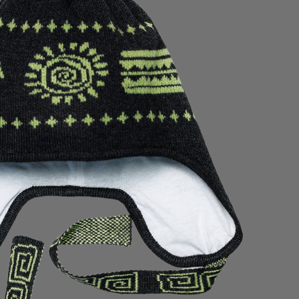 Aztec pattern wool blend hat for kids - styled look | Avant Cashmere