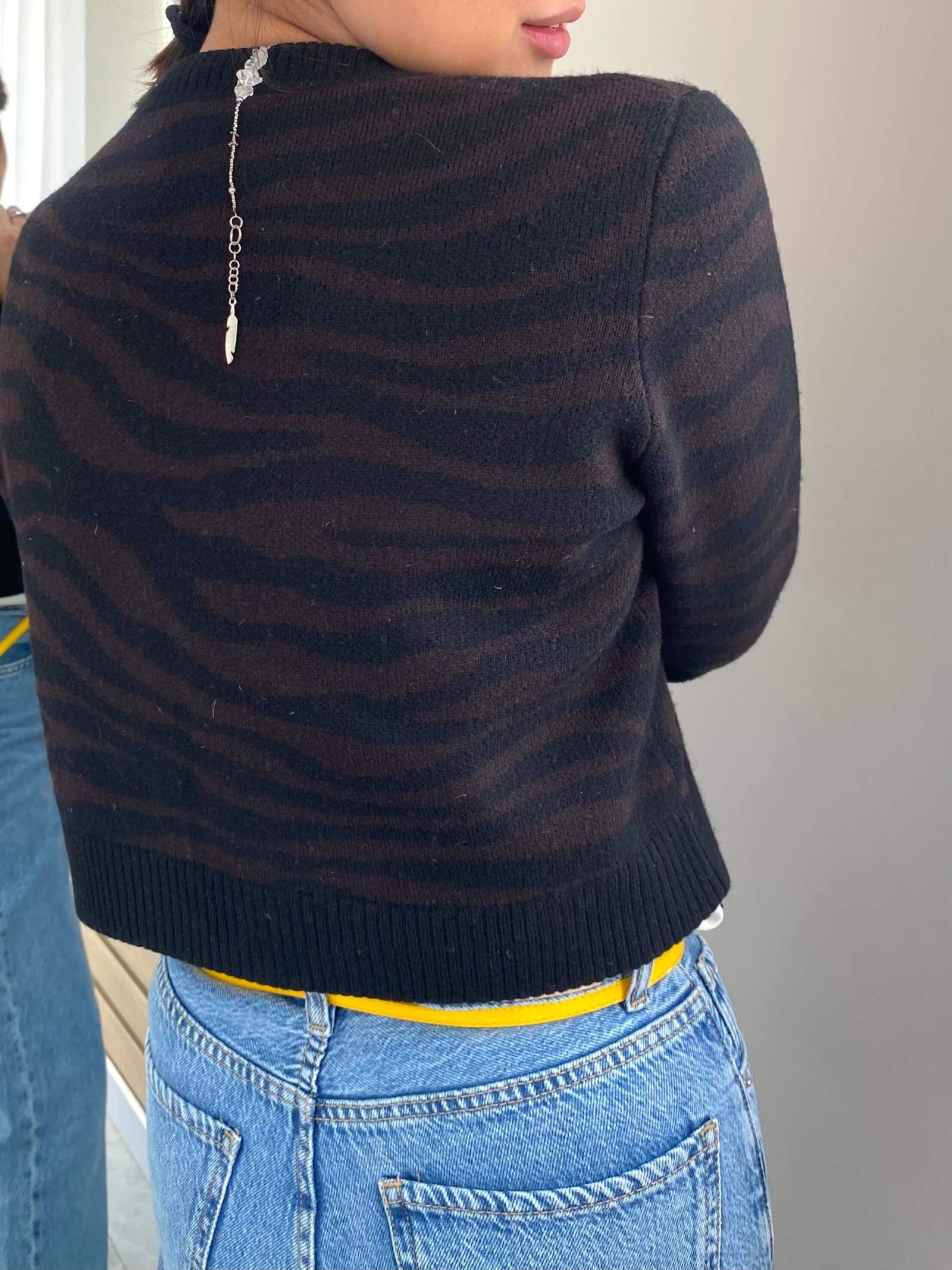 Jacquard wool blend cardigan for women - detail view | Avant Cashmere