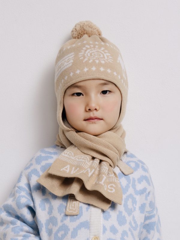 Aztec pattern wool blend hat for kids - front view | Avant Cashmere