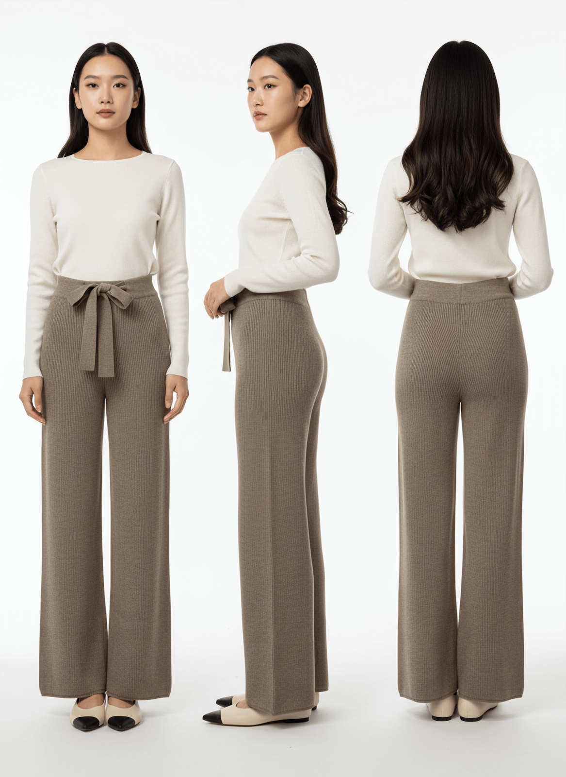 Striped wool blend trousers for women - side view | Avant Cashmere