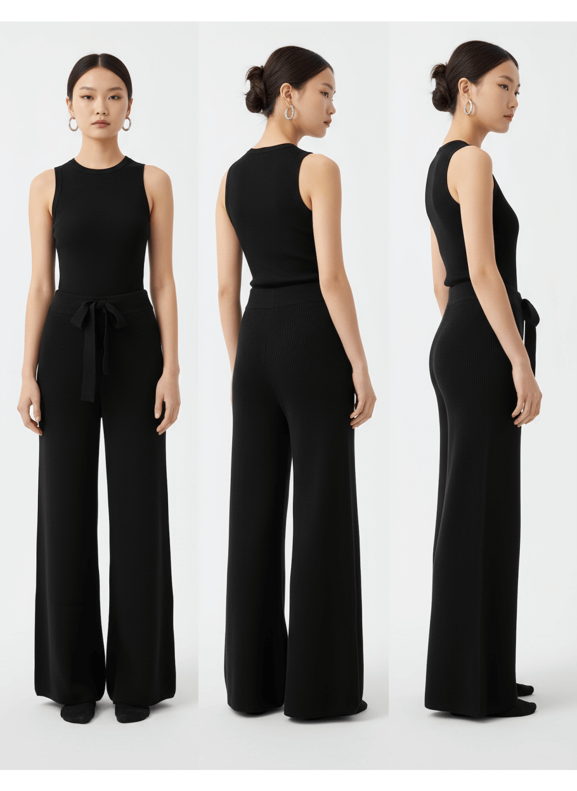 pants-women-wide-detail-avant-cashmere Striped wool blend trousers for women - detail view | Avant Cashmere