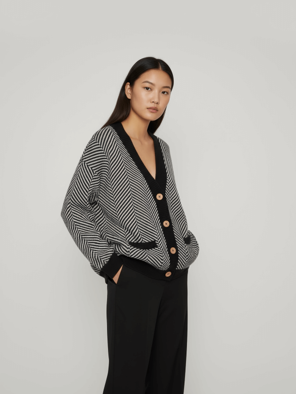 Jacquard wool blend cardigan for women - front view | Avant Cashmere