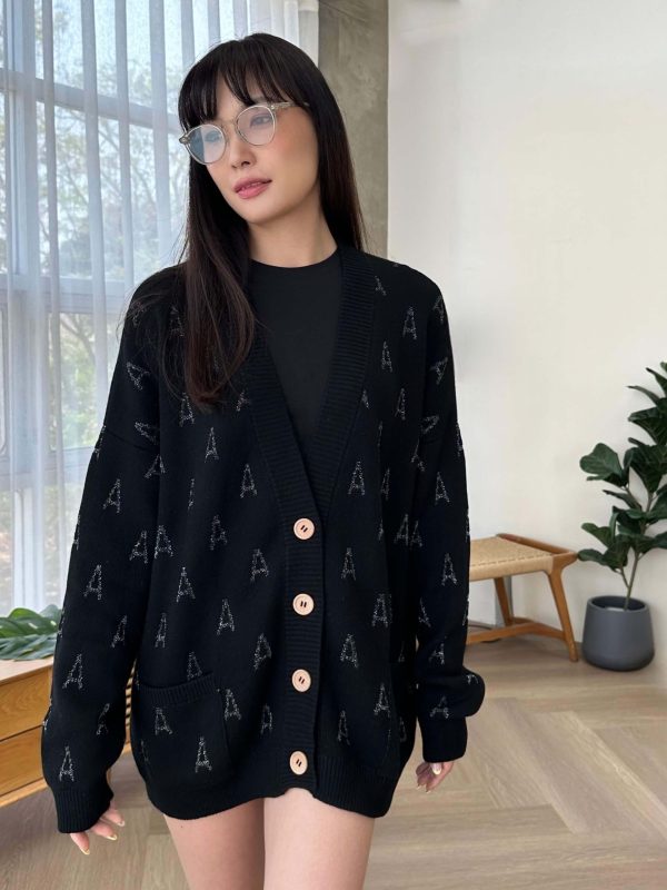 Jacquard wool blend cardigan for women - styled look | Avant Cashmere