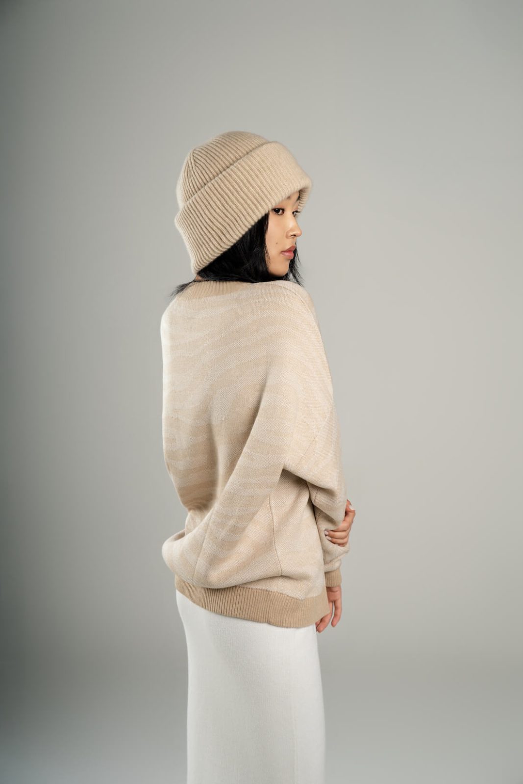 Jacquard wool blend top for women - detail view | Avant Cashmere