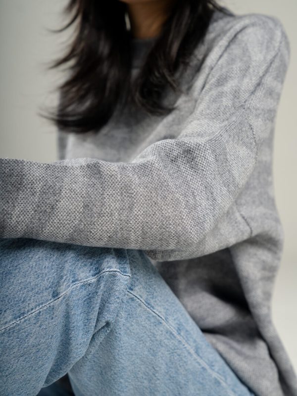 Jacquard wool blend top for women - flat lay | Avant Cashmere