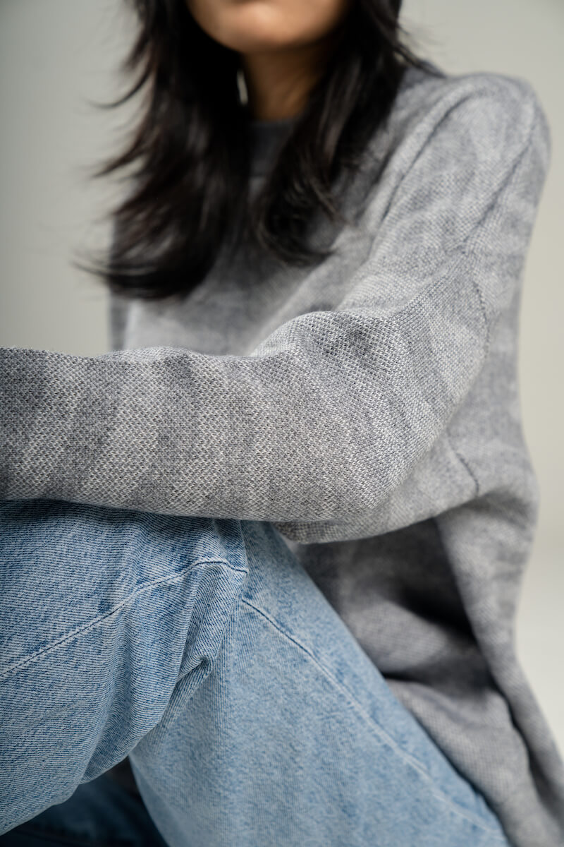 Jacquard wool blend top for women - flat lay | Avant Cashmere