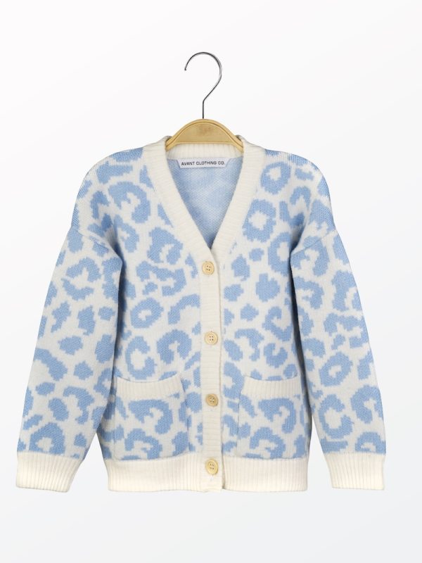 Leopard pattern wool blend cardigan for kids - lifestyle | Avant Cashmere