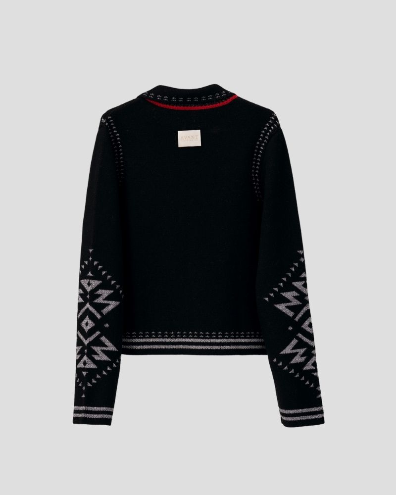 Aztec pattern wool blend cardigan for women - lifestyle | Avant Cashmere