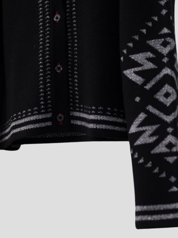 Aztec pattern wool blend cardigan for women - styled look | Avant Cashmere