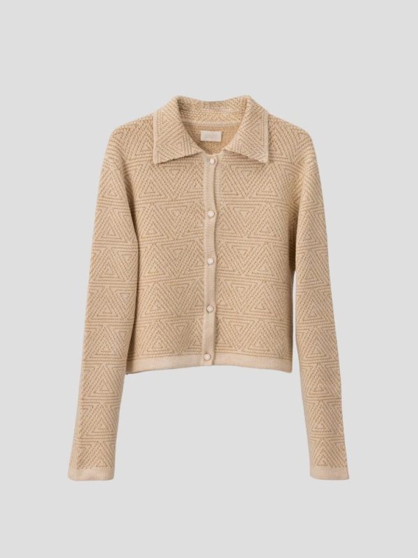 Geometric pattern wool blend cardigan for women - styled look | Avant Cashmere