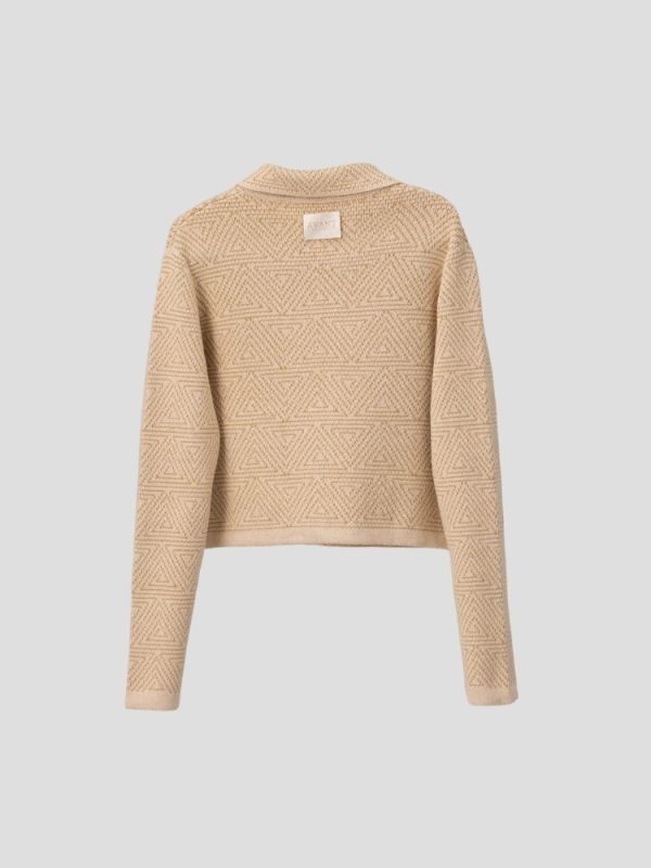 Geometric pattern wool blend cardigan for women - lifestyle | Avant Cashmere