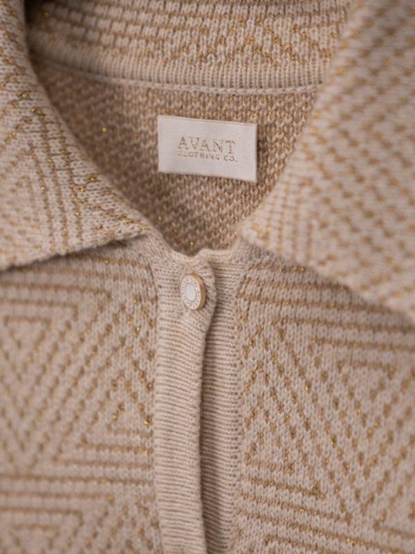 Geometric pattern wool blend cardigan for women - side view | Avant Cashmere
