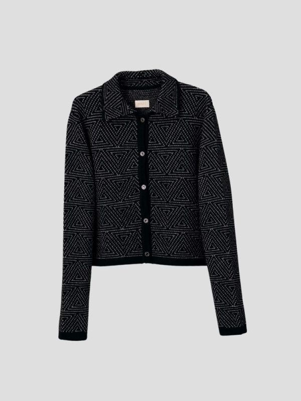 Geometric pattern wool blend cardigan for women - back view | Avant Cashmere