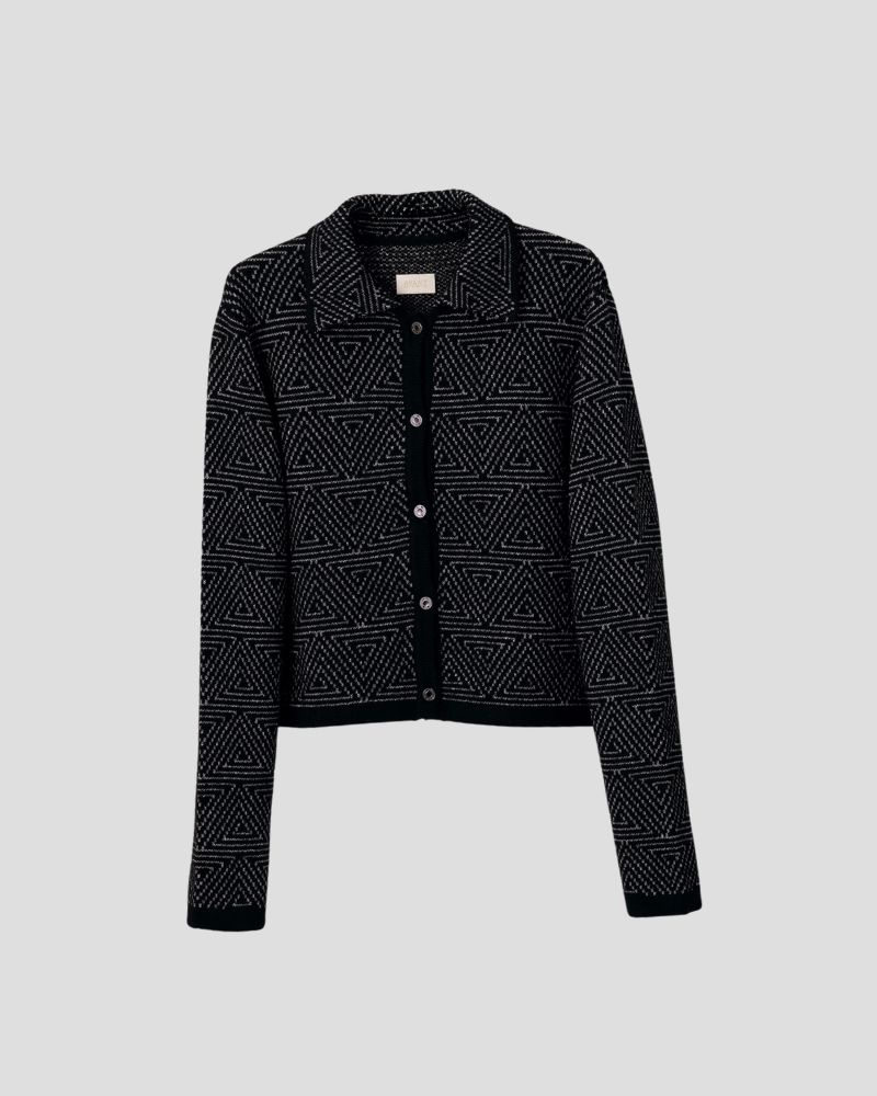 Geometric pattern wool blend cardigan for women - back view | Avant Cashmere