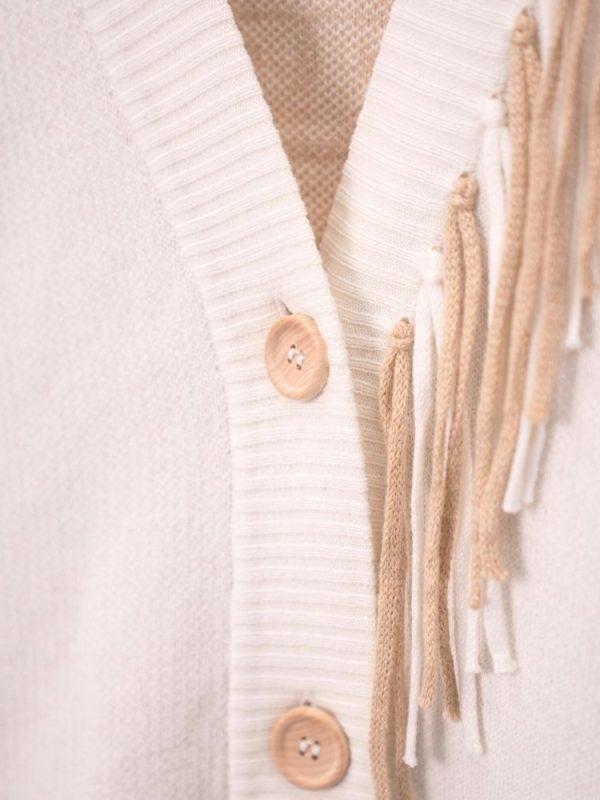Aztec pattern wool blend cardigan for women - close-up texture | Avant Cashmere