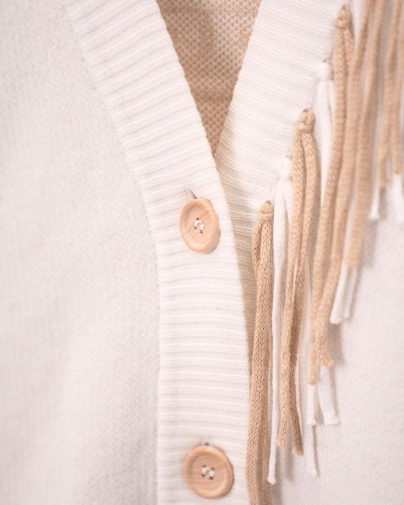 Aztec pattern wool blend cardigan for women - close-up texture | Avant Cashmere