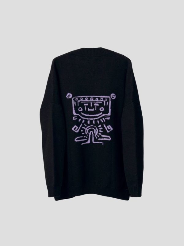 Aztec pattern wool blend cardigan for women - side view | Avant Cashmere
