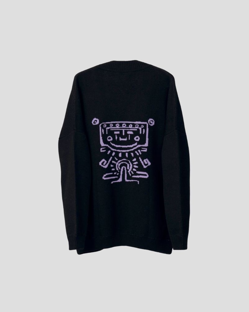 Aztec pattern wool blend cardigan for women - side view | Avant Cashmere
