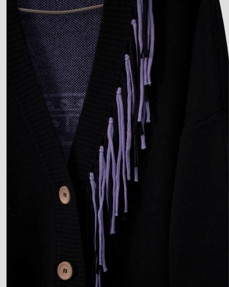 Aztec pattern wool blend cardigan for women - styled look | Avant Cashmere