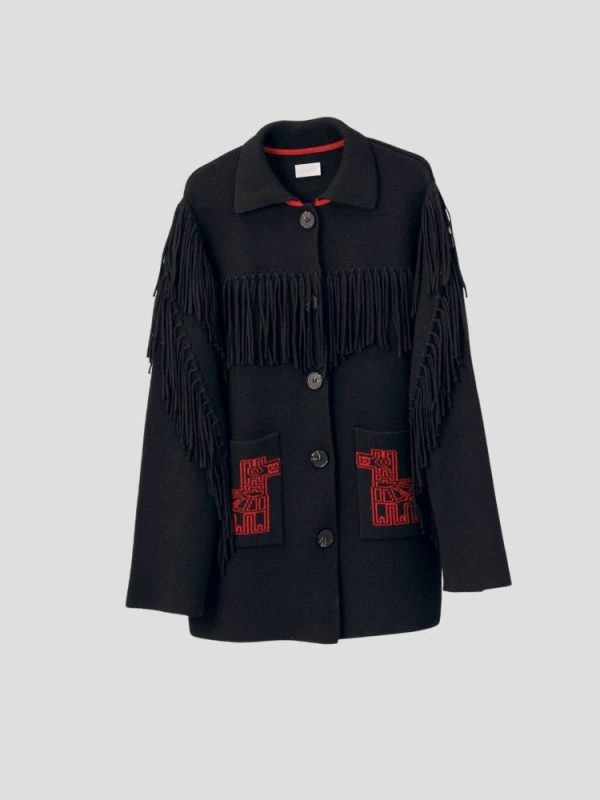 Aztec pattern wool blend jacket for women - back view | Avant Cashmere