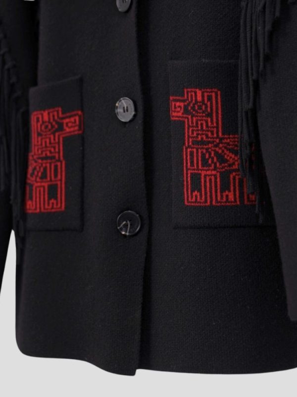 Aztec pattern wool blend jacket for women - close-up texture | Avant Cashmere