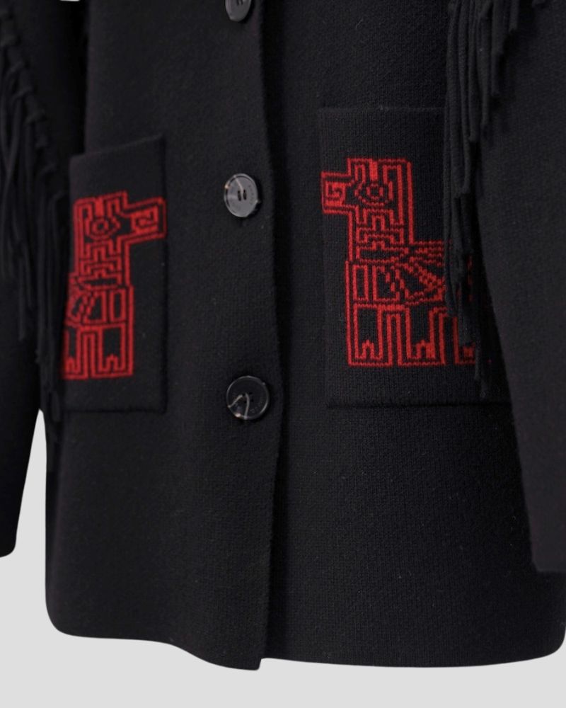 Aztec pattern wool blend jacket for women - close-up texture | Avant Cashmere