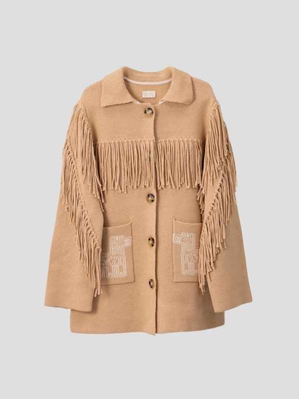 Aztec pattern wool blend jacket for women - side view | Avant Cashmere