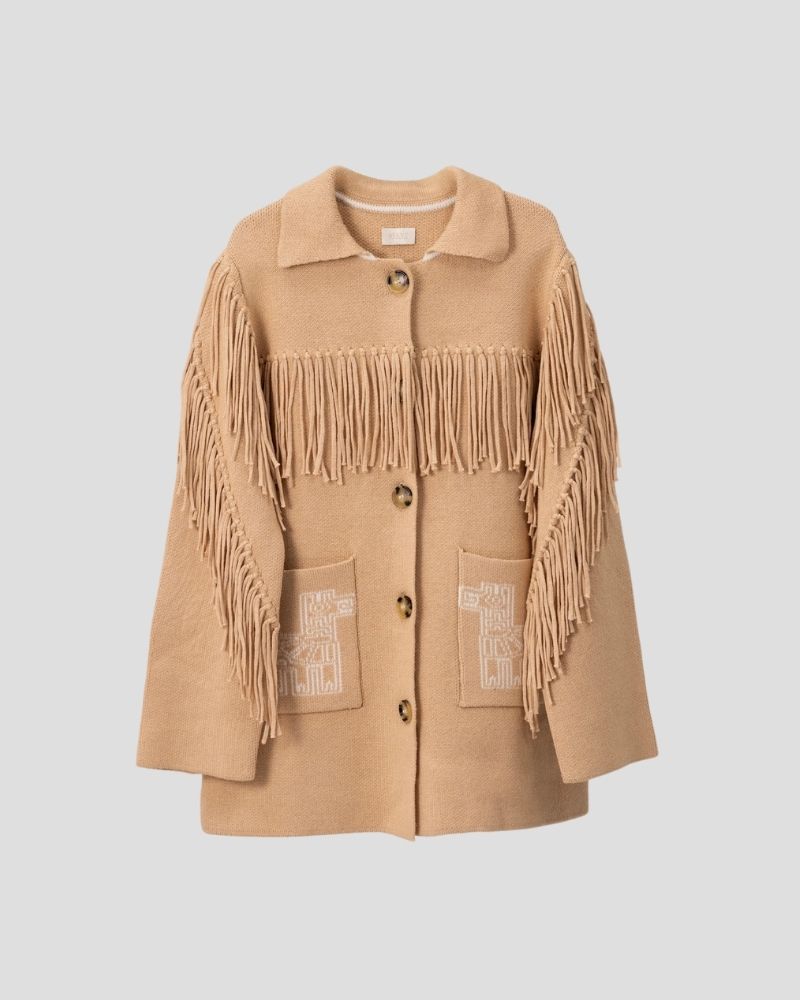 Aztec pattern wool blend jacket for women - side view | Avant Cashmere