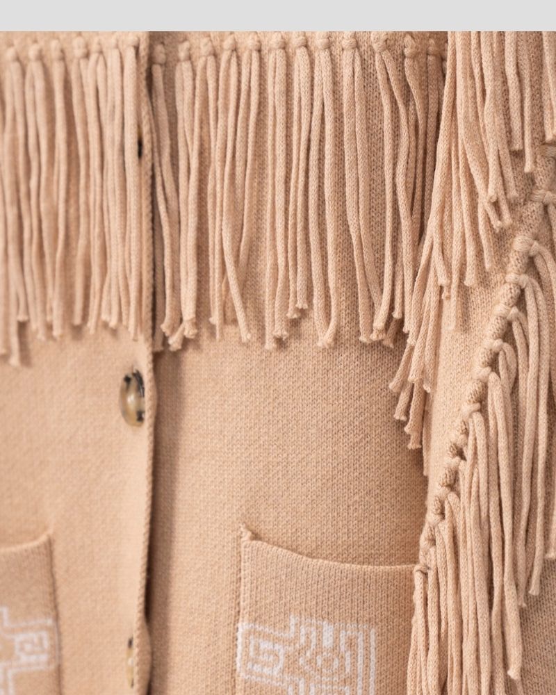 Aztec pattern wool blend jacket for women - styled look | Avant Cashmere
