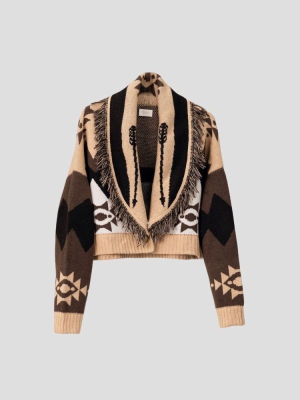 Aztec pattern wool blend cardigan for women - back view | Avant Cashmere