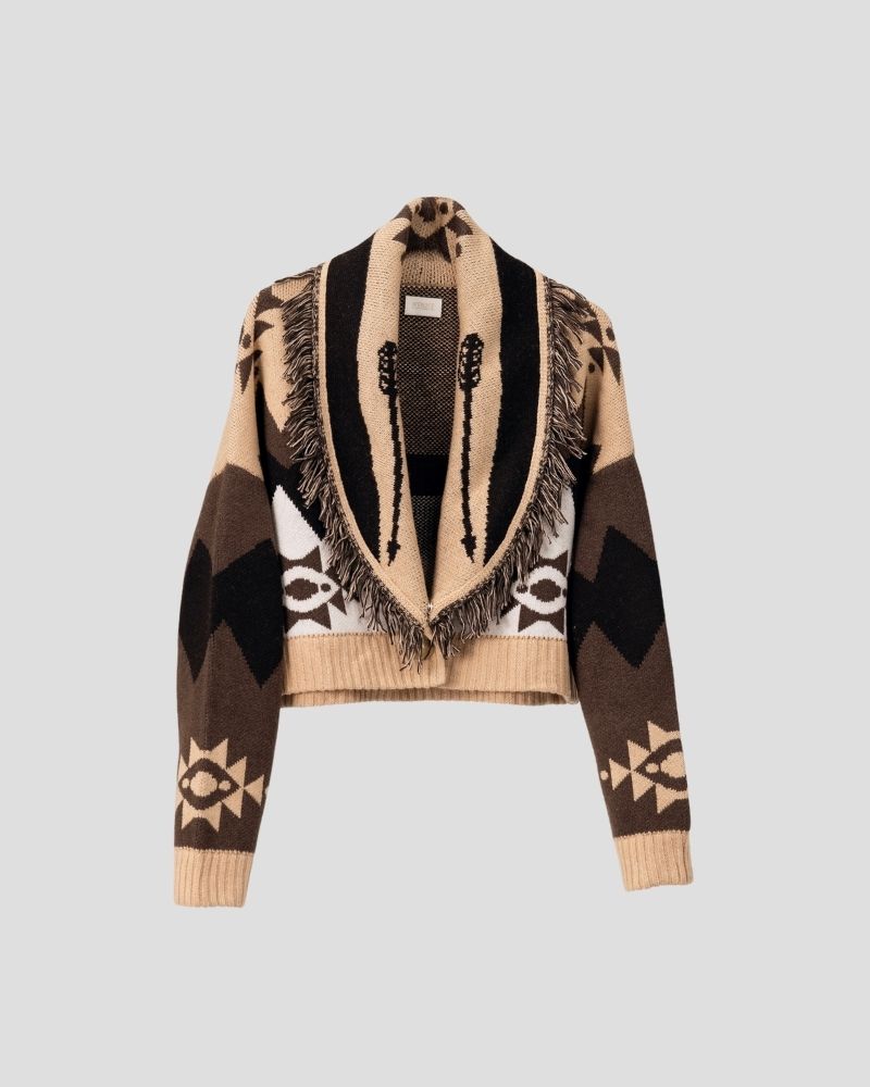Aztec pattern wool blend cardigan for women - back view | Avant Cashmere