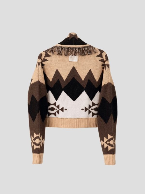 Aztec pattern wool blend cardigan for women - detail view | Avant Cashmere