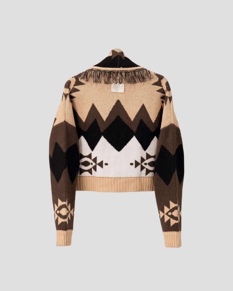 Aztec pattern wool blend cardigan for women - detail view | Avant Cashmere