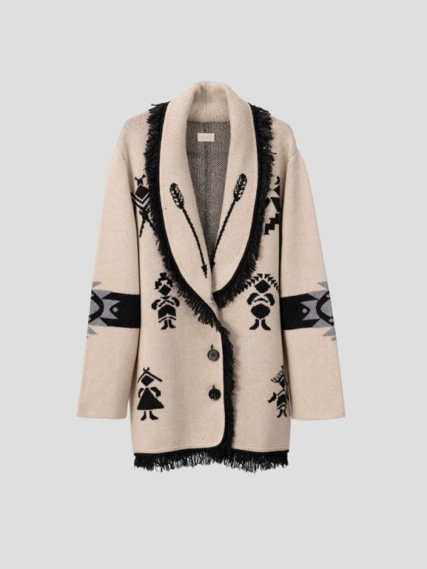 Aztec pattern wool blend jacket for women - back view | Avant Cashmere