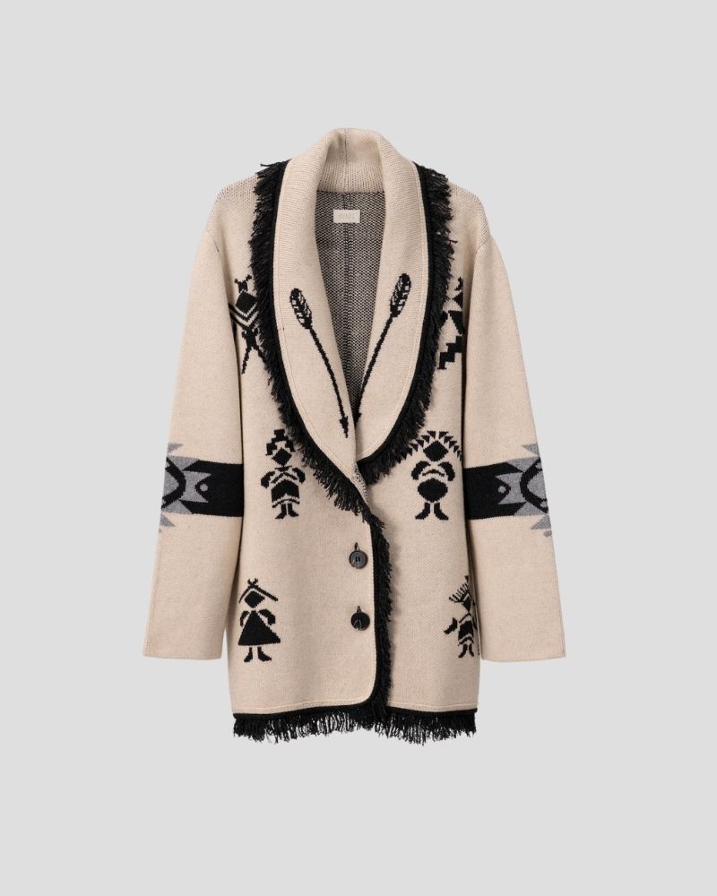 Aztec pattern wool blend jacket for women - back view | Avant Cashmere