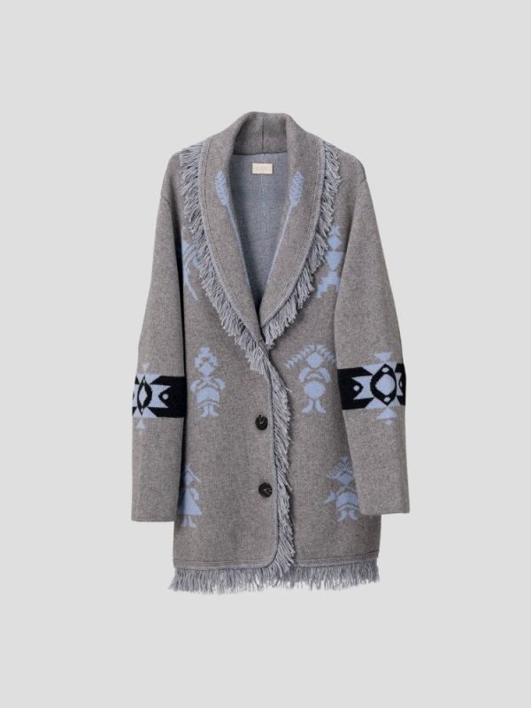 Aztec pattern wool blend jacket for women - close-up texture | Avant Cashmere