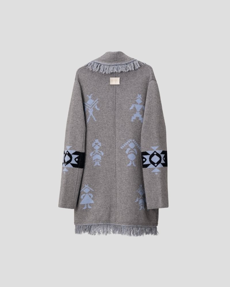 Aztec pattern wool blend jacket for women - side view | Avant Cashmere