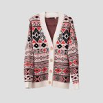 Geometric pattern wool blend cardigan for women - back view | Avant Cashmere