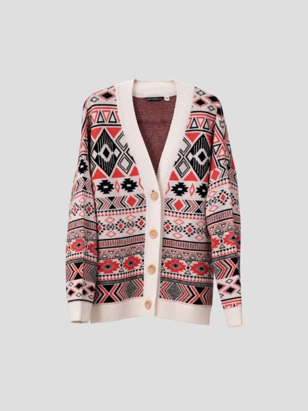 Geometric pattern wool blend cardigan for women - back view | Avant Cashmere