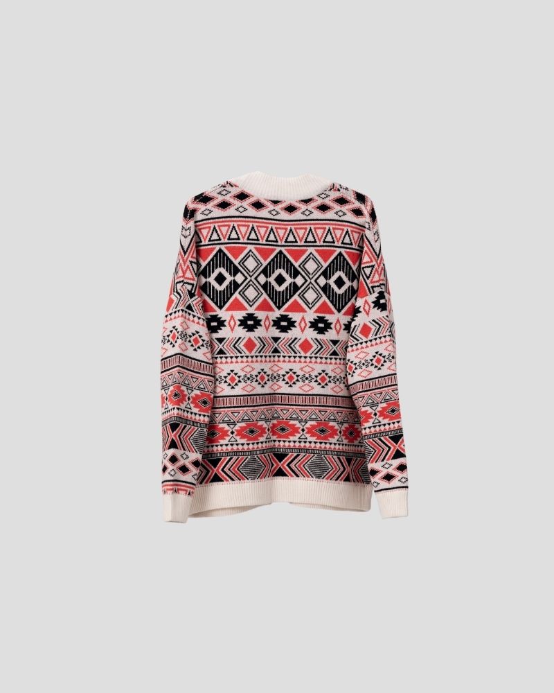 Geometric pattern wool blend cardigan for women - detail view | Avant Cashmere