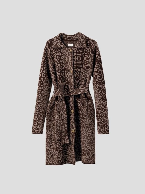 Leopard pattern wool blend cardigan for women - side view | Avant Cashmere