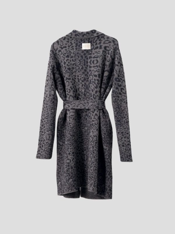 Leopard pattern wool blend cardigan for women - back view | Avant Cashmere