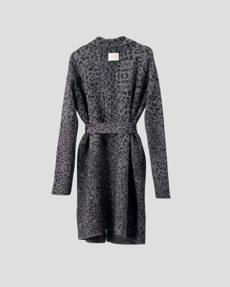 Leopard pattern wool blend cardigan for women - back view | Avant Cashmere