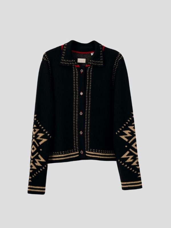 Aztec pattern wool blend cardigan for women - back view | Avant Cashmere