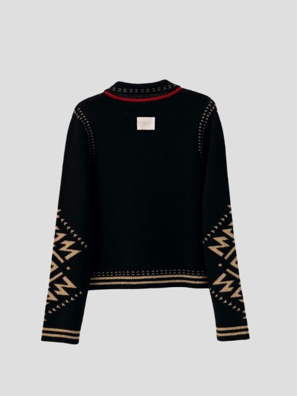 Aztec pattern wool blend cardigan for women - detail view | Avant Cashmere